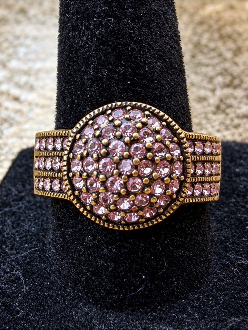 Heidi Daus “Belgium Disc” Pink Crystal Pavé Statement Cocktail Ring *Size 8